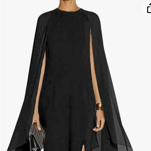 NWT DOSE black maxi formal dress with long flare chiffon sleeve(cape) size M. - Picture 3 of 12